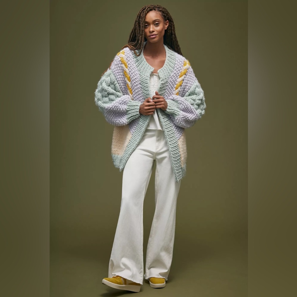 Anthropologie Vicky Knits Pastel Patchwork Cardigan, wool blend, one size